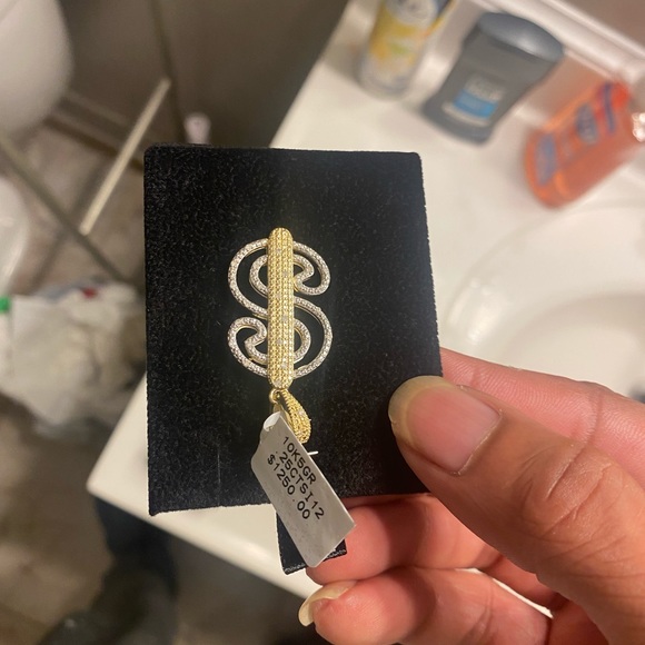 10k Yellow Solid Gold Diamond Dollar Sign Pendant - Picture 2 of 3